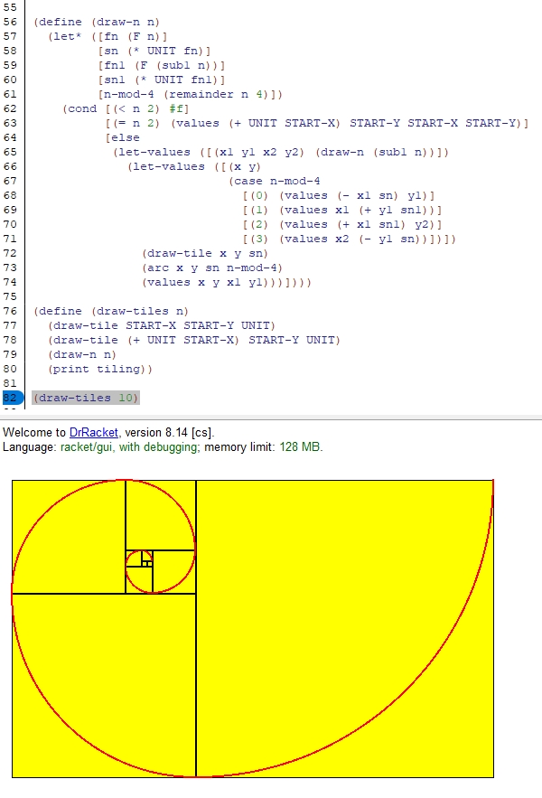 Racket 画个黄金螺线，那是最擅长的